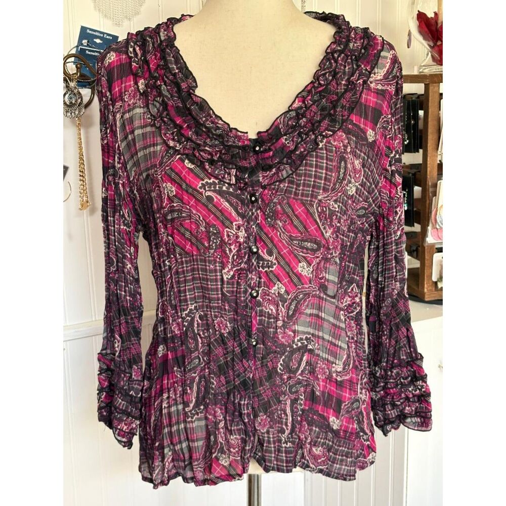 Multicolored Semi Sheer Blouse M